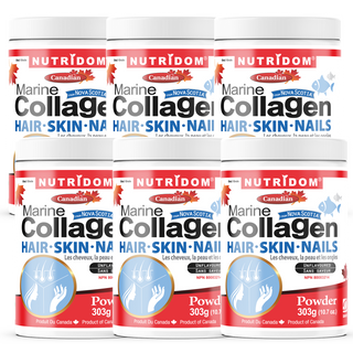 Nutridom Marine Collagen Peptides Powder, Hyrolyzed, with Vitamin C, Biotin and Silicon, Powder, Unflavoured, 10.7 oz (303 g) - 6 PACK