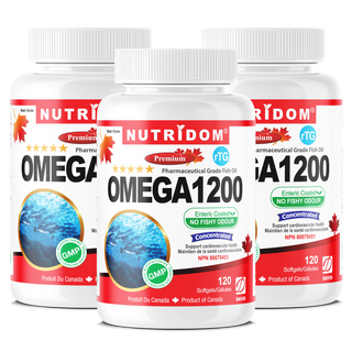 Nutridom Omega 1200 (rTG Omega 3) 피쉬 오일, EPA, DHA, 120 소프트젤 - 3팩