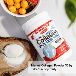 Nutridom Marine Collagen Peptides Powder, Hyrolyzed, with Vitamin C, Biotin and Silicon, Powder, Unflavoured, 10.7 oz (303 g) - 6 PACK