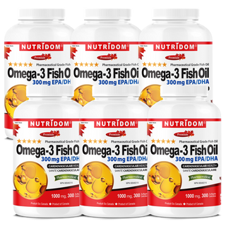 Nutridom Omega 300, Fish Oil, 1000mg, 300 Softgels - 6 PACK