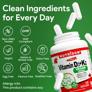 Nutridom Vitamin D3 + K2 Vegan 120 Vegetable Capsules