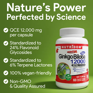 Nutridom Ginkgo Biloba 12000 (Extra Strength), 240mg, 60 Vegetable Capsules