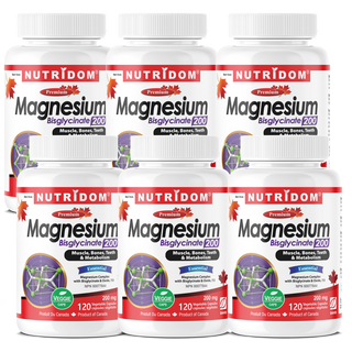 Nutridom Magnesium Bisglycinate, 200 mg, 120 Veggie Capsules - 6 PACK
