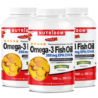 Nutridom Omega 300, Fish Oil, 1000mg, 300 Softgels - 3 PACK