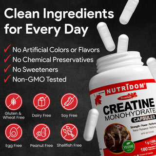 Nutridom Creatine Monohydrate 1000mg 180 Vcaps
