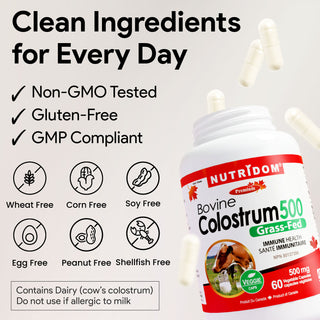 Nutridom Bovine Colostrum500 (Grass-Fed) 500mg 60 Vegetable Capsules (Immune Support)