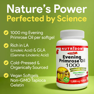 Nutridom Evening Primrose Oil 1000, 1000mg, 120 Softgels (Organically Sourced, Cold Pressed)