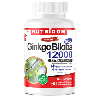 Nutridom Ginkgo Biloba 12000 (Extra Strength), 240mg, 60 Vegetable Capsules