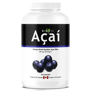 Brazil Acai MAX, 500 mg, Freeze Dried, 200 Veggie Capsules - CAFORIA.CA