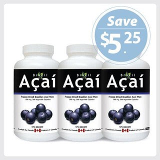 Brazil Acai MAX, 500 mg, Freeze Dried, 200 Veggie Capsules - 3 PACK - CAFORIA.CA