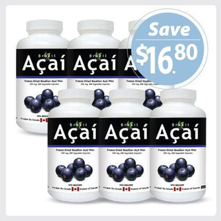 Brazil Acai MAX, 500 mg, Freeze Dried, 200 Veggie Capsules - 6 PACK - CAFORIA.CA