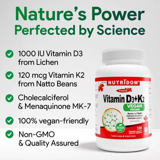 Nutridom Vitamin D3 + K2 Vegan 120 Vegetable Capsules