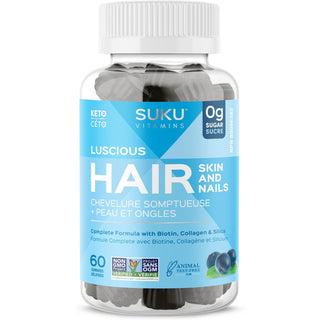 SUKU Vitamins Hair, Skin and Nails Multivitamin Gummies, Sugar Free, Keto, 2500mcg Biotin, Collagen, Silicon, Natural Gummy Vitamins for Healthy Skin and Hair Growth for Women and Men (60 Count) : Expiry Date 2026-04-01