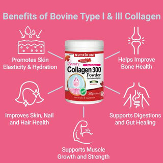 Nutridom Beauty Collagen 300, Hydrolyzed, Type I & III, Powder, Natural Berry Flavoured, 10.5 oz (300 g) - CAFORIA.CA