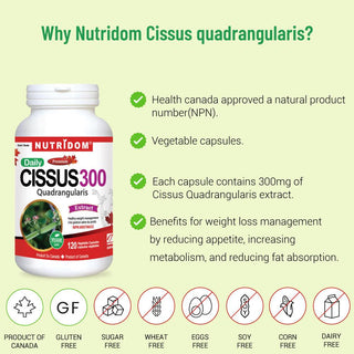 Nutridom Cissus Quadrangularis, 150 mg, 2.5% Ketosteroids, 120 Veggie Capsules - CAFORIA.CA