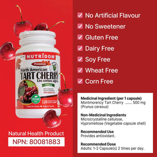 Nutridom Tart Cherry, Montmorency Whole Fruit Extract, 500 mg, 120 Veggie Capsules - 3 PACK - CAFORIA.CA