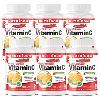 Nutridom Vitamin C 1000 mg, Timed Release, with Rose Hip & Citrus Bioflavonoids, 120 Tablets - 6 PACK - CAFORIA.CA