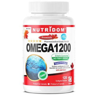 Nutridom Omega 1200 (rTG Omega 3) Fish Oil, EPA, DHA, 120 Softgels