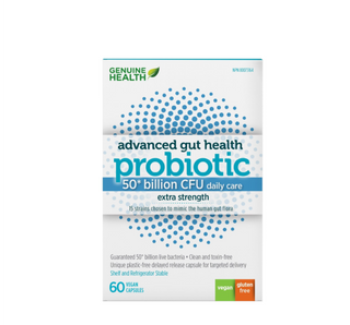 Genuine Health Advanced Gut Health Probiotic 50 Billion CFU Daily Care Extra Strength 60 Vegan capsules