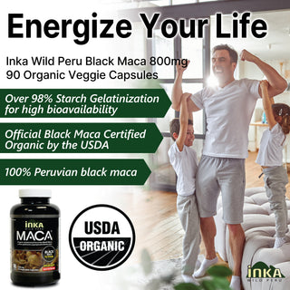 Inka Maca Black, 800 mg, Organic, Gelatinized, 90 Veggie Capsules