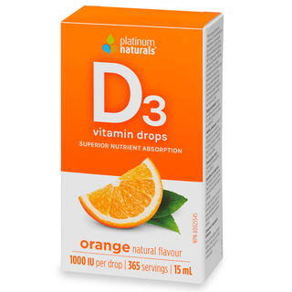 Platinum Naturals Vitamin D3 Drops 1000 IU 15ml Orange Flavour