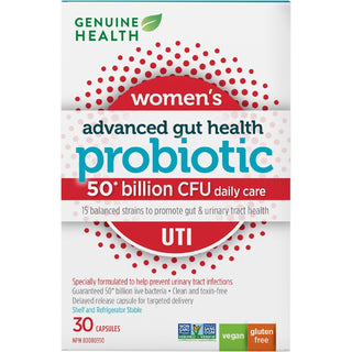 Genuine Health UTI Probiotic, 30 count, 50 Billion CFU, Natural daily UTI support and relief, 15 diverse and balanced strains per capsule, Dairy, soy & gluten-Free, Non-GMO, Vegan