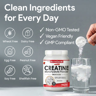 Nutridom Creatine Monohydrate Powder 500g (Micronized, 100 Servings Portions)