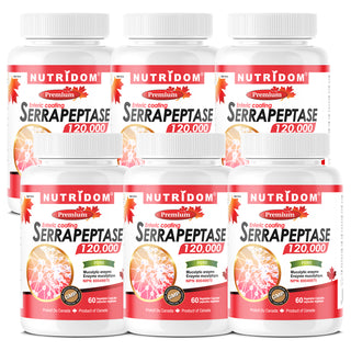 Nutridom Serrapeptase 120,000 SPU, 60 mg, 60 Veggie Capsules - 6 PACK