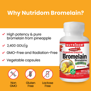 Nutridom Bromelain 2400 GDU, 500 mg, Digestive Enzyme, 60 Veggie Capsules - 6 PACK