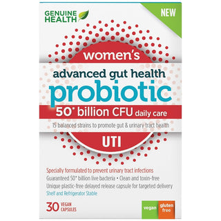 Genuine Health UTI Probiotic, 30 count, 50 Billion CFU, Natural daily UTI support and relief, 15 diverse and balanced strains per capsule, Dairy, soy & gluten-Free, Non-GMO, Vegan