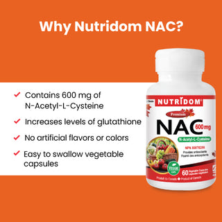 Nutridom NAC, N-Acetyl-L-Cysteine, 600 mg, 120 Veggie Capsules - 6 PACK