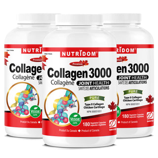 Nutridom Collagen 3000, Type II, 500 mg, 180 Veggie Capsules - 3 PACK