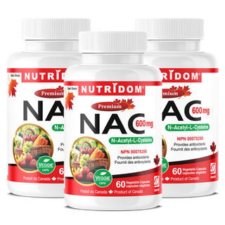 Nutridom NAC, N-Acetyl-L-Cysteine, 600 mg, 120 Veggie Capsules - 3 PACK