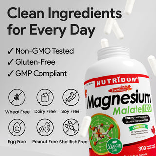 Nutridom Magnesium Malate 100, 100mg, 300 Vegetable Capsules