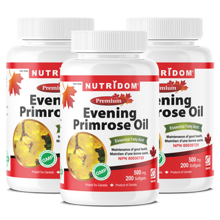 Nutridom Evening Primrose Oil, 500 mg, 200 Softgels - 3 PACK