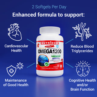 Nutridom Omega 1200 (rTG Omega 3) Fish Oil, EPA, DHA, 120 Softgels - 6 PACK