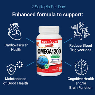 Nutridom Omega 1200 (rTG Omega 3) Fish Oil, EPA, DHA, 120 Softgels - 3 PACK