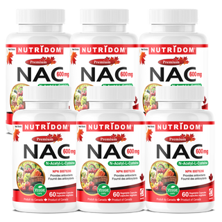 Nutridom NAC, N-Acetyl-L-Cysteine, 600 mg, 60 Veggie Capsules - 6 PACK