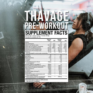 RAW Thavage 운동 전 파우더 - Chris Bumstead 남성 및 여성을 위한 스포츠 영양 보충제 - 카페인, L-시트룰린, L-티로신 및 베타 알라닌 블렌드가 함유된 운동 전 에너지 파우더(블랙 레모네이드)