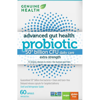 Genuine Health Advanced Gut Health Probiotic 50 Billion CFU Daily Care Extra Strength 60 Vegan capsules