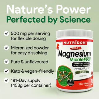 Nutridom Magnesium Malate 500 453g (1lb, Pure, 181 Serving Portions)