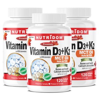 Nutridom Vitamin D3+K2 with MCT Oil 120 Softgels  - 3Pack