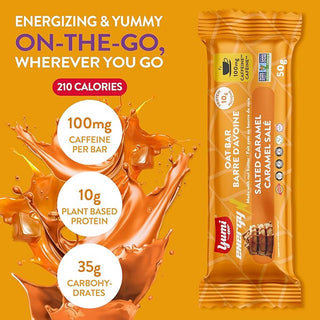 Yumi Caffeinated Protein Energy Bars,Salted Caramel, 100mg Caffeine, 10g Pea Protein, Low Sugar, Dairy Free, Egg Free, Soy Free, Boost Brain Focus, Clarity, Sustained Energy