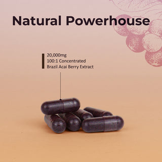 브라질 아사이 7, 아사이 베리 과일 농축물 100x, 200 mg(20,000 mg QCE) 200 식물성 캡슐 