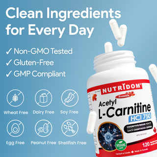 Nutridom Acetyl L-Carnitine HCI 750, 637.5mg, 120 Vegetable Capsules