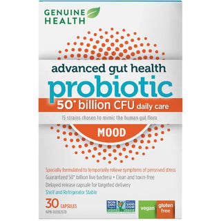 Genuine Health, Advanced Gut Health Probiotic 50 billion CFU, 30 Capsules  - MOOD