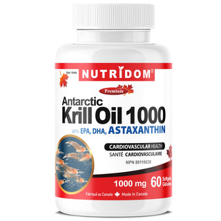 Nutridom Antarctic Krill Oil 1000 (with EPA, DHA, Astaxanthin), 1000mg, 60 Softgels