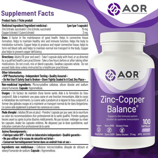 AOR Zinc-Copper Balance 17mg 100 Capsules