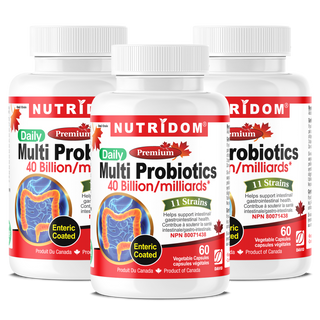 Nutridom Multi Probiotics, 40 Billion, 11 Strains, Enteric Coated, 60 Veggie Capsules - 3 PACK