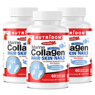 Nutridom Hydrolized Marine Collagen Peptides, 600mg,  60 Veggie Capsules - 3 PACK